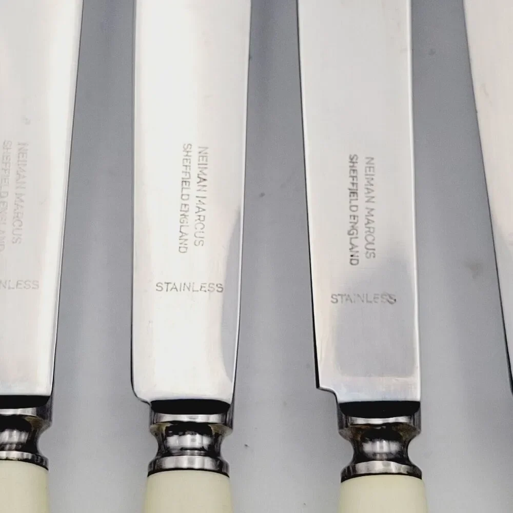 Set 6 Neiman Marcus SHEFFIELD Stainless Steak KNIVES Ivorine Handles England